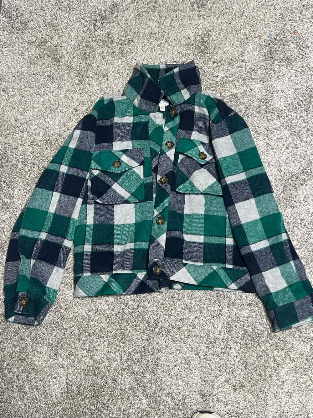Women’s Green & Navy Plaid Button-Front Flannel